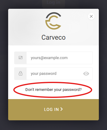 Dont remember your password link on the Carveco Account website 
